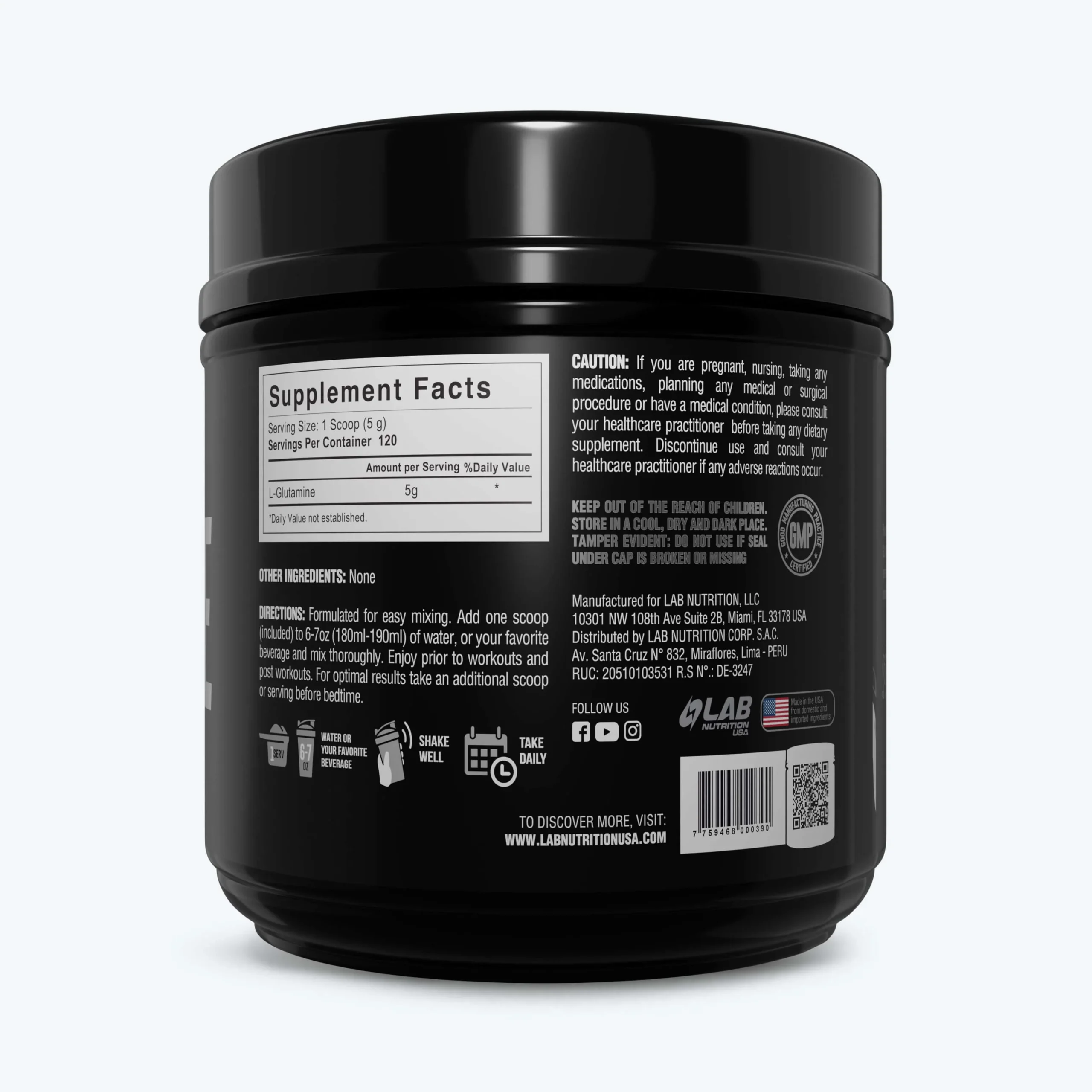 Glutamina Lab Nutrition 600 grs - Imagen 3